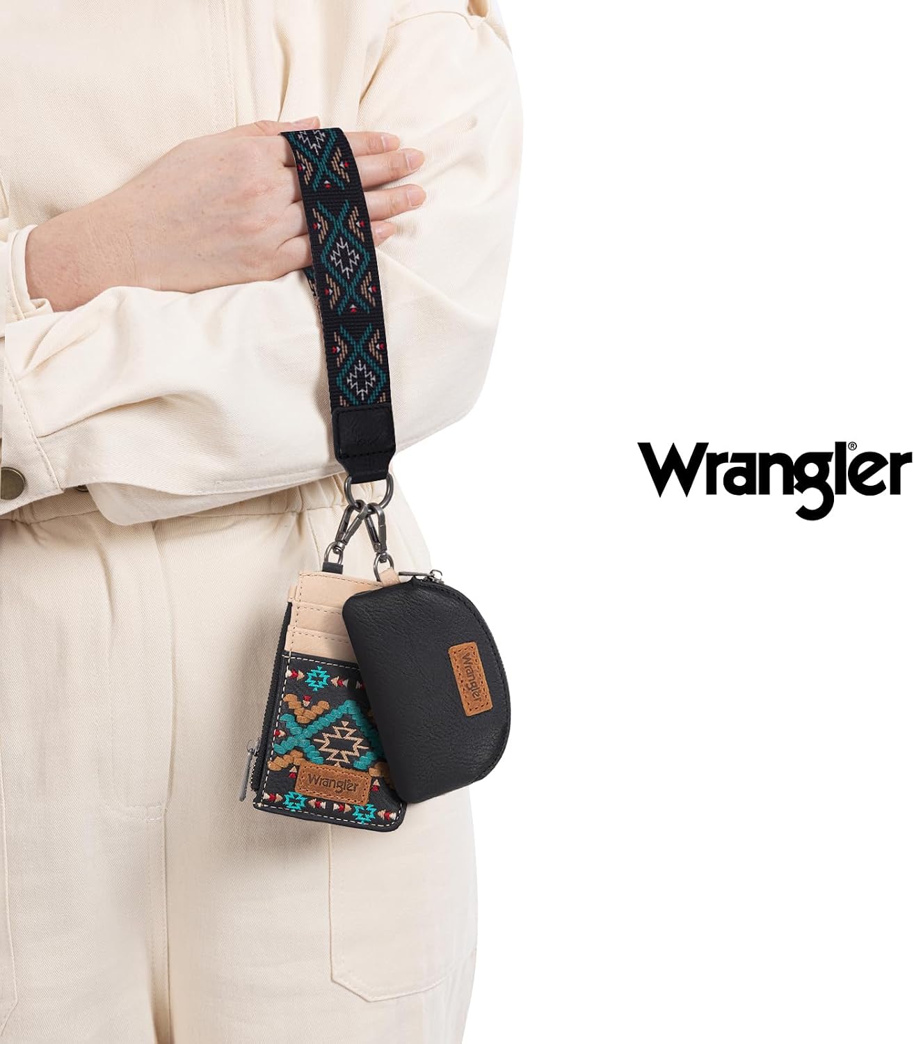 HOTWrangler Western Keychain Wristlet Wallets for Women Retro Dual Pouch Wristlet Credit Card Holder Wallet with Zipper Pocket WG2214-W0051BK
