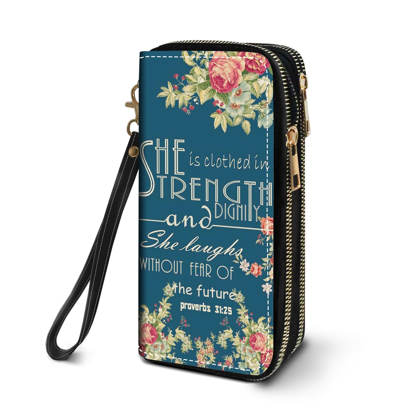 HOTWomen's Large Capacity Wallet PU Leather Double Zipper Clutch Purse Multifunctional Wallet with Removable Wristlet Strap for Smart Phone/Coin/Card/Cash, Flower Butterfly