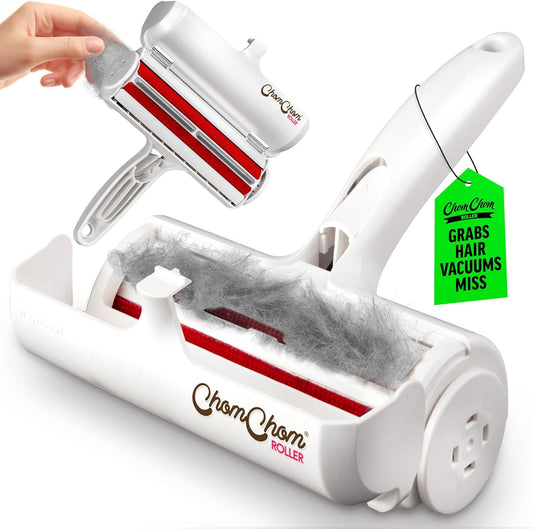 HOTChomChom Roller Pet Hair Remover – Original Size Reusable Lint Roller for Cat & Dog Hair on Furniture, Couch, Carpet, Car, Rugs & Bedding – Portable, Eco-Friendly (White)