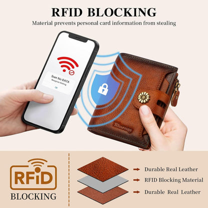 HOTWallet Women,RFID Blocking Leather Womens Wallet Bifold Compact Card Holder Small Wallet for Women with Removable ID Window Brown