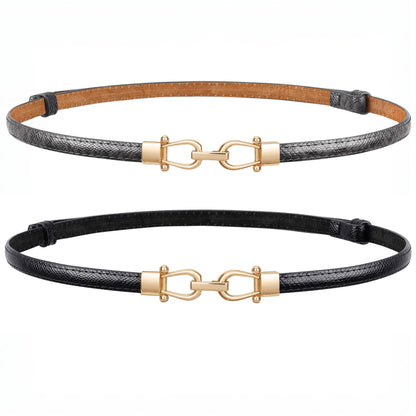 HOTJASGOOD Leather Skinny Belts for Women Plus Size Ladies Thin Waist Belts Adjustable for Jeans Pants Dresses with Gold Buckle