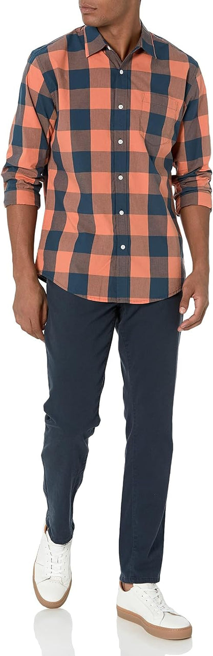 HOTAmazon Essentials Men's Regular-Fit Long-Sleeve Casual Poplin Shirt, Button Front, Business Casual, Collared