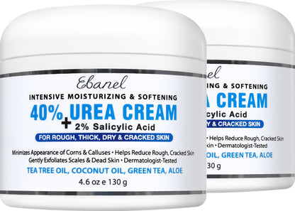 HOTEbanel Urea Cream 40% plus Salicylic Acid 2% for Dry Cracked Feet Skin | Deeply Moisturizes & Softens Dry Cracked Heels, Feet, Knees, Elbows, Hands, Rough Dead Skin Callus Remover Toenail Softener