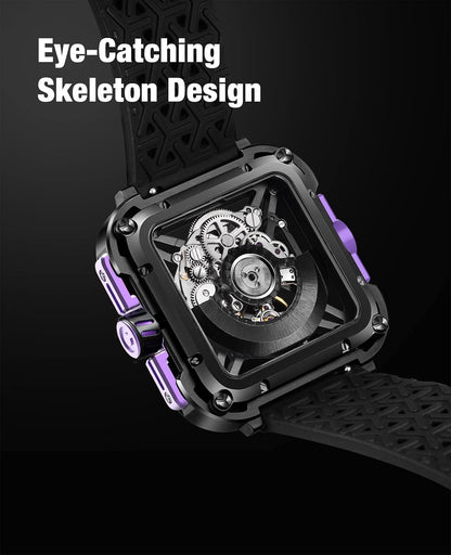 HOTCIGA Design Mechanical Automatic Watch X Series SUV Inspired Anti-Shock Design Sapphire Crystal Analog Skeleton Watches with Silicone Strap Fashion Wrist Accessories Gifts for Men and Women