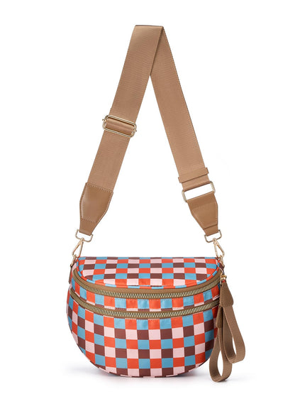 HOTBlack and White Checkered Crossbody Bag Bum Bag for Women,Spacious Checkered Purse Fanny Packs Belt Bag