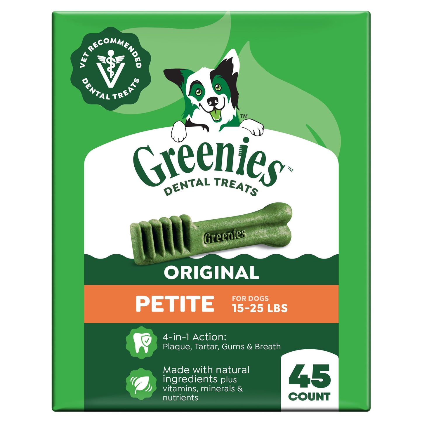 HOTGreenies Petite Natural Dental Dog Treats, Original Flavor, 60 Count | Original Flavor, 47% less tartar, freshens breath, natural ingredients, vitamins & minerals, for dogs 15-25 lbs, 36 oz. Pack