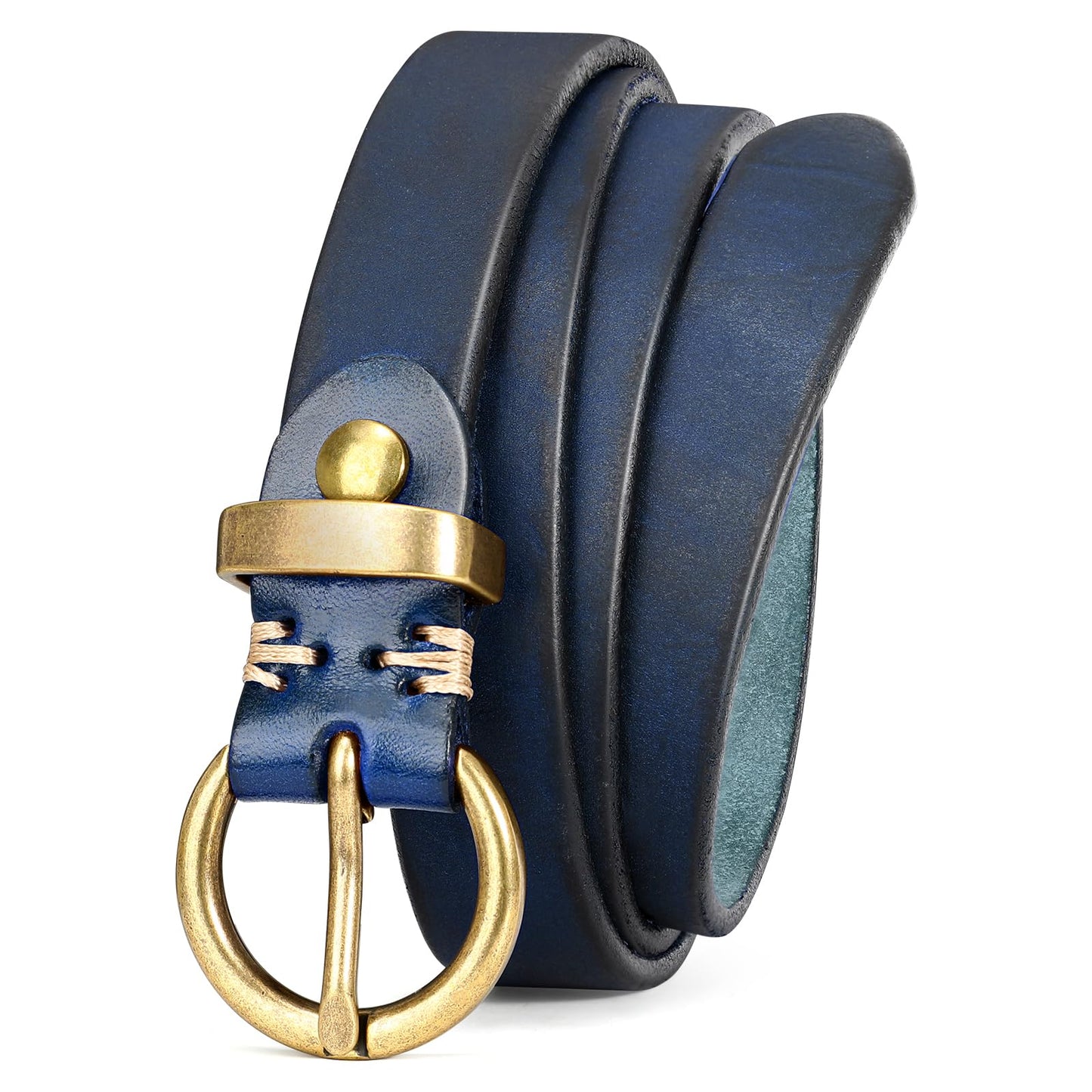 HOTSANSTHS Womens Genuine Leather Belts for Jeans Pants Trendy Vintage Thin Leather Belt Gold Buckle Ladies Skinny Waist Belt