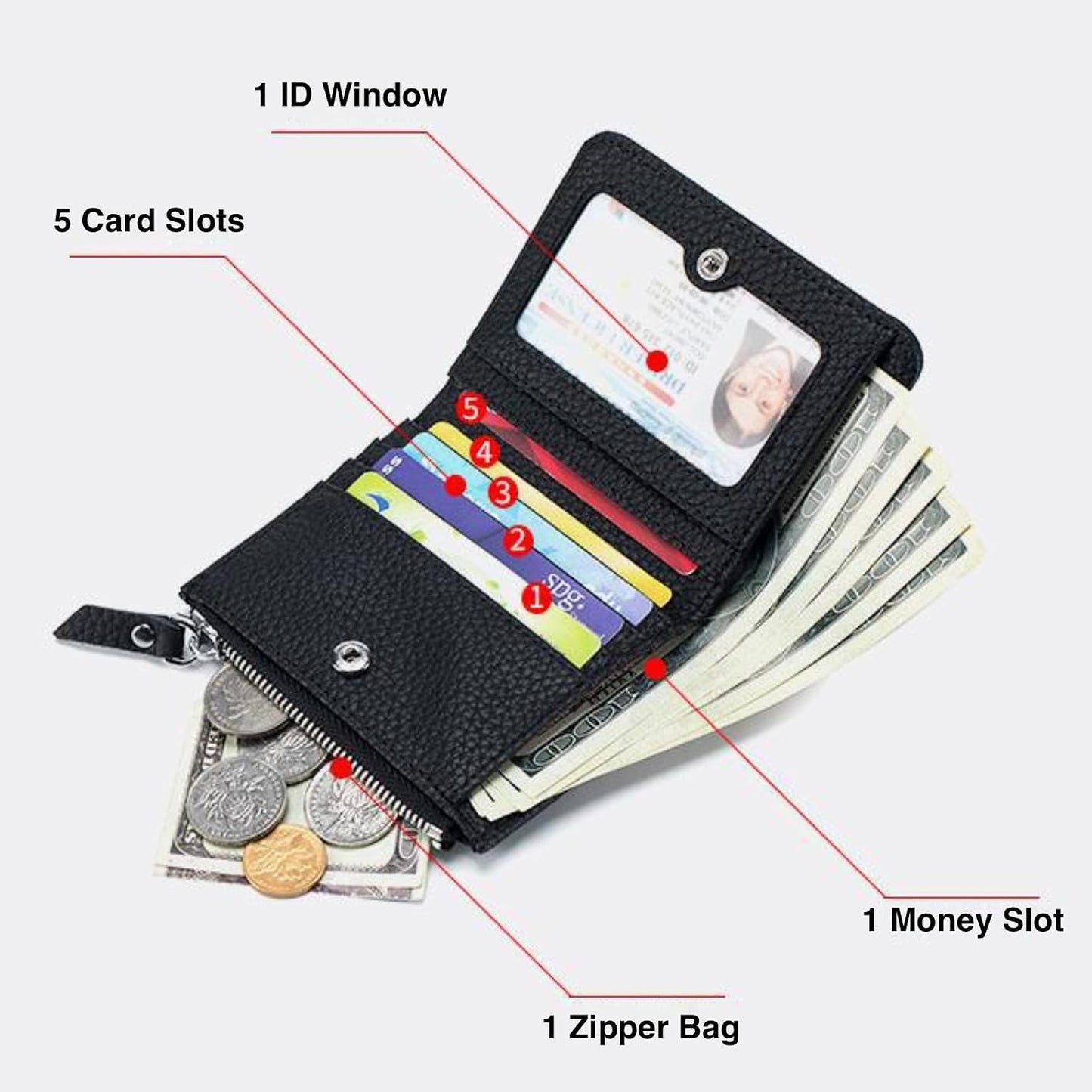 HOTGenuine Leather Womens RFID Blocking Bifold Wallet Zipper Pocket ID Window | Multi Card Slots for Credit Cards, Separate Cash & Coin Zipper Pocket, Anti-theft RFID Shielding Purse for Women