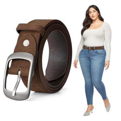 HOTJASGOOD Plus Size Women Leather Belt Black Casual Waist Belt for Jeans Pants with Metal Pin Buckle