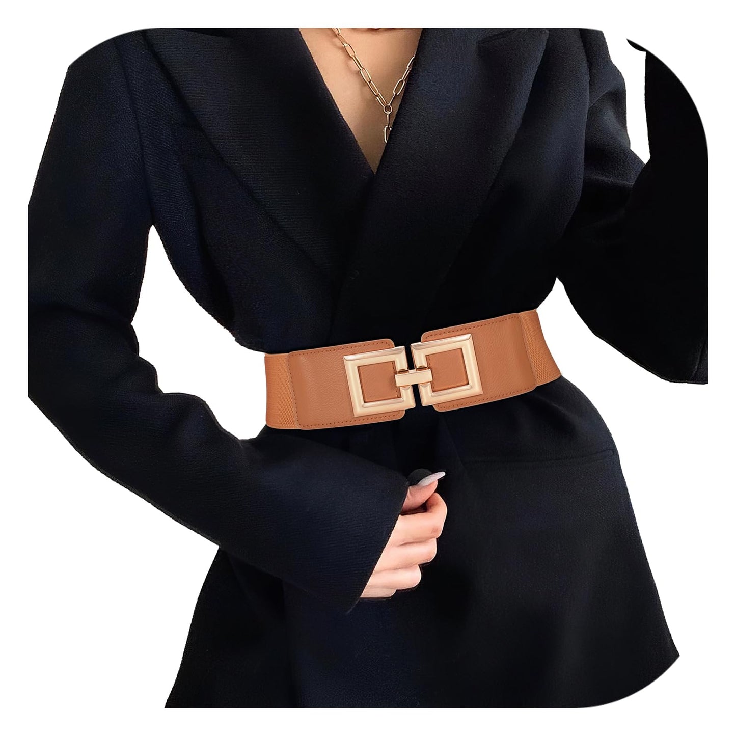 HOTWide Belts for Women Fashion Elastic Belt for Dresses Vintage Waist Belt Ladies Stretchy Belt Gold Buckle
