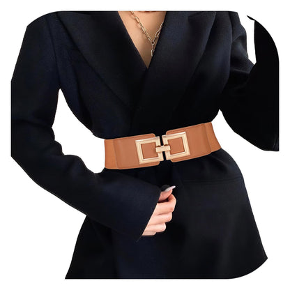 HOTWide Belts for Women Fashion Elastic Belt for Dresses Vintage Waist Belt Ladies Stretchy Belt Gold Buckle