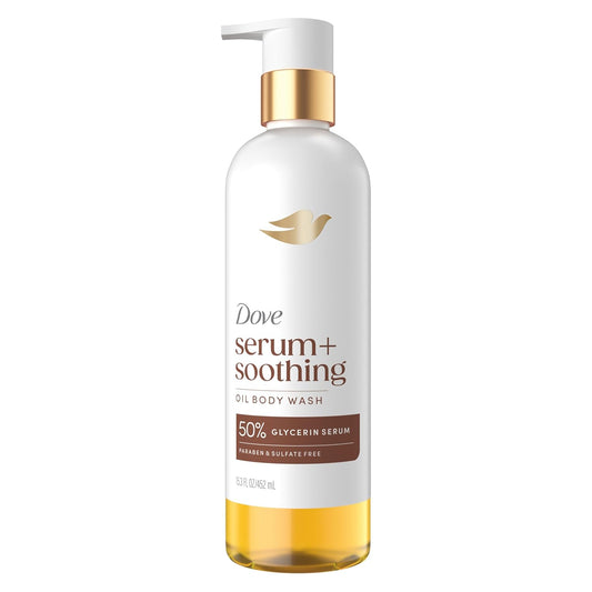 HOTDove Serum+ Shower Oil Body Wash Soothing, Almond Oil & Sandalwood, 15.3 fl oz I Hydrating shower oil body wash with glycerin serum for soft, smooth skin and a soothing shower experience