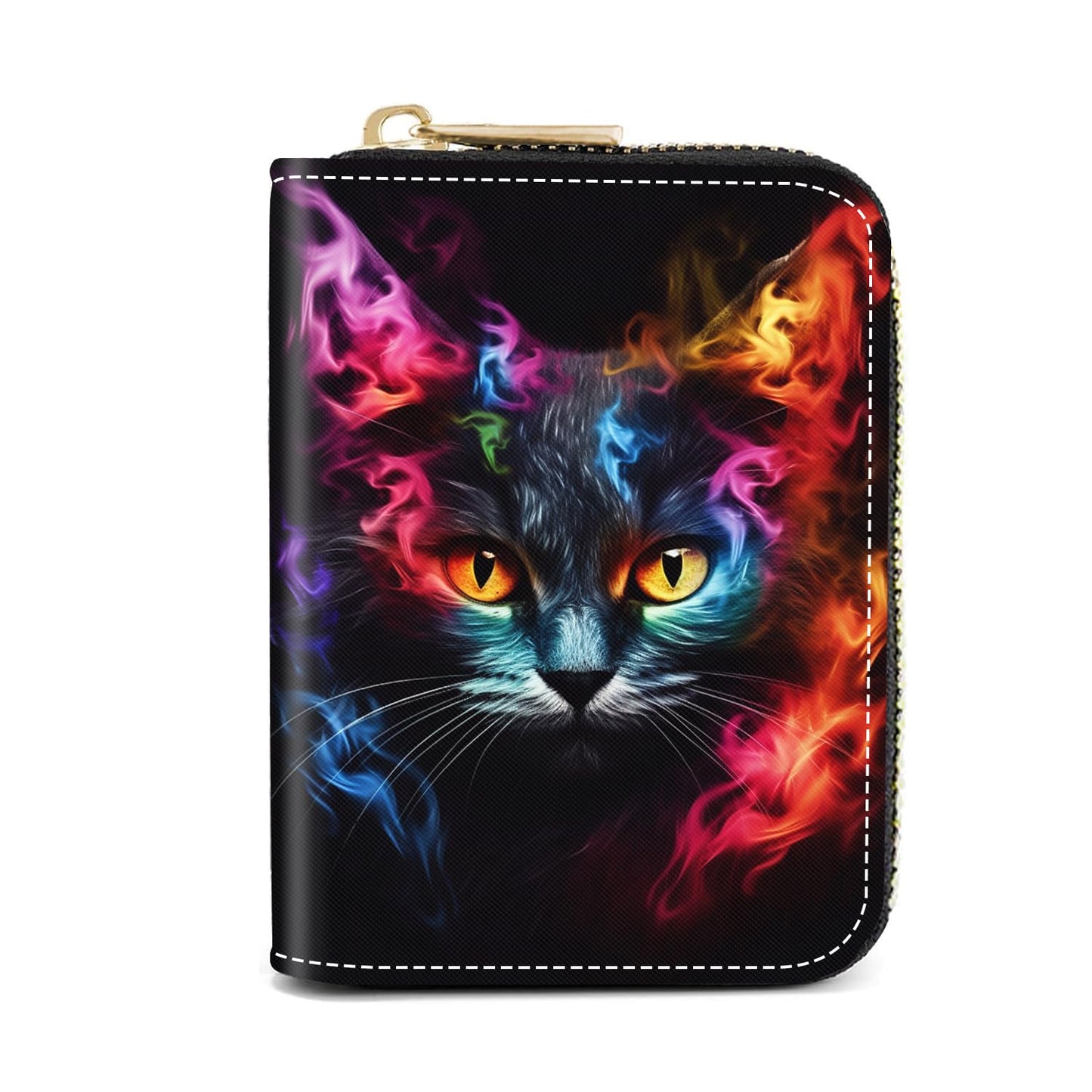 HOTCredit Card Holder Wallets for Women, Slim Leather Card Holder Wallet, Credit Card Wallet Organizer, Pocket Business Card Case with Zipper, Elephants and Flowers Under the Moon