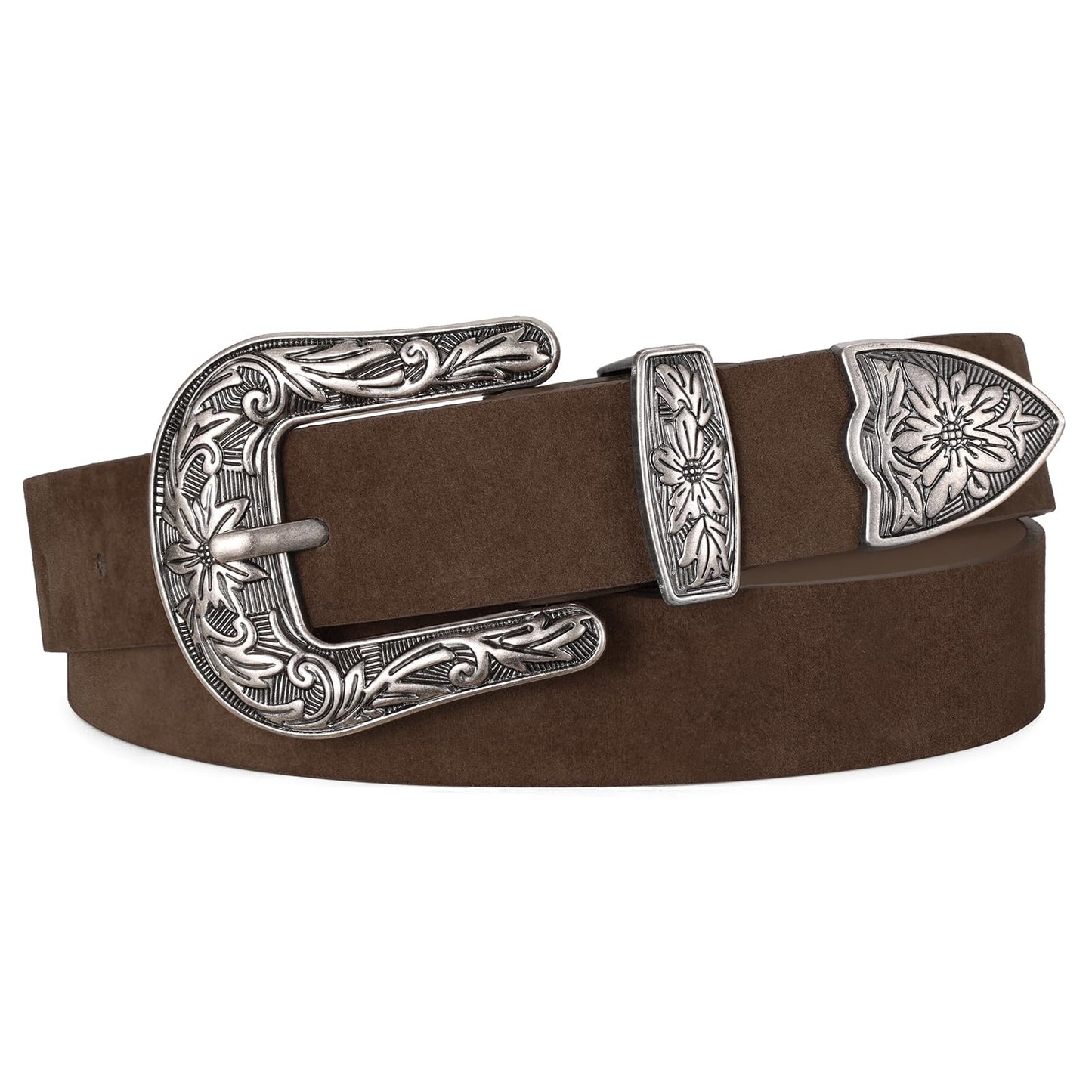 HOTJASGOOD Women Leather Belts Ladies Vintage Western Design Black Waist Belt for Pants Jeans Dresses