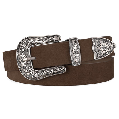 HOTJASGOOD Women Leather Belts Ladies Vintage Western Design Black Waist Belt for Pants Jeans Dresses
