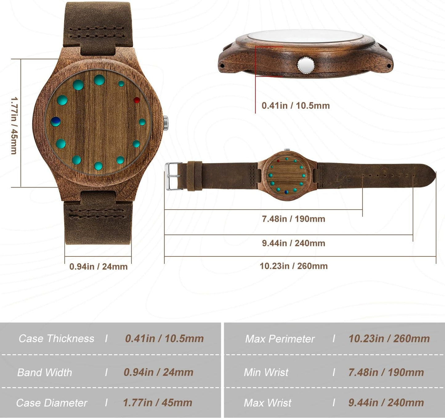 HOTWooden Watches for Men Handmade Leather Strap Analog Quartz | Unique Design, Natural Wood, Mens Wrist Watch, Casual Fashion Style