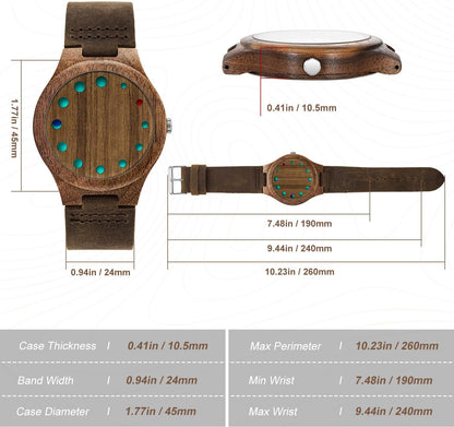 HOTWooden Watches for Men Handmade Leather Strap Analog Quartz | Unique Design, Natural Wood, Mens Wrist Watch, Casual Fashion Style