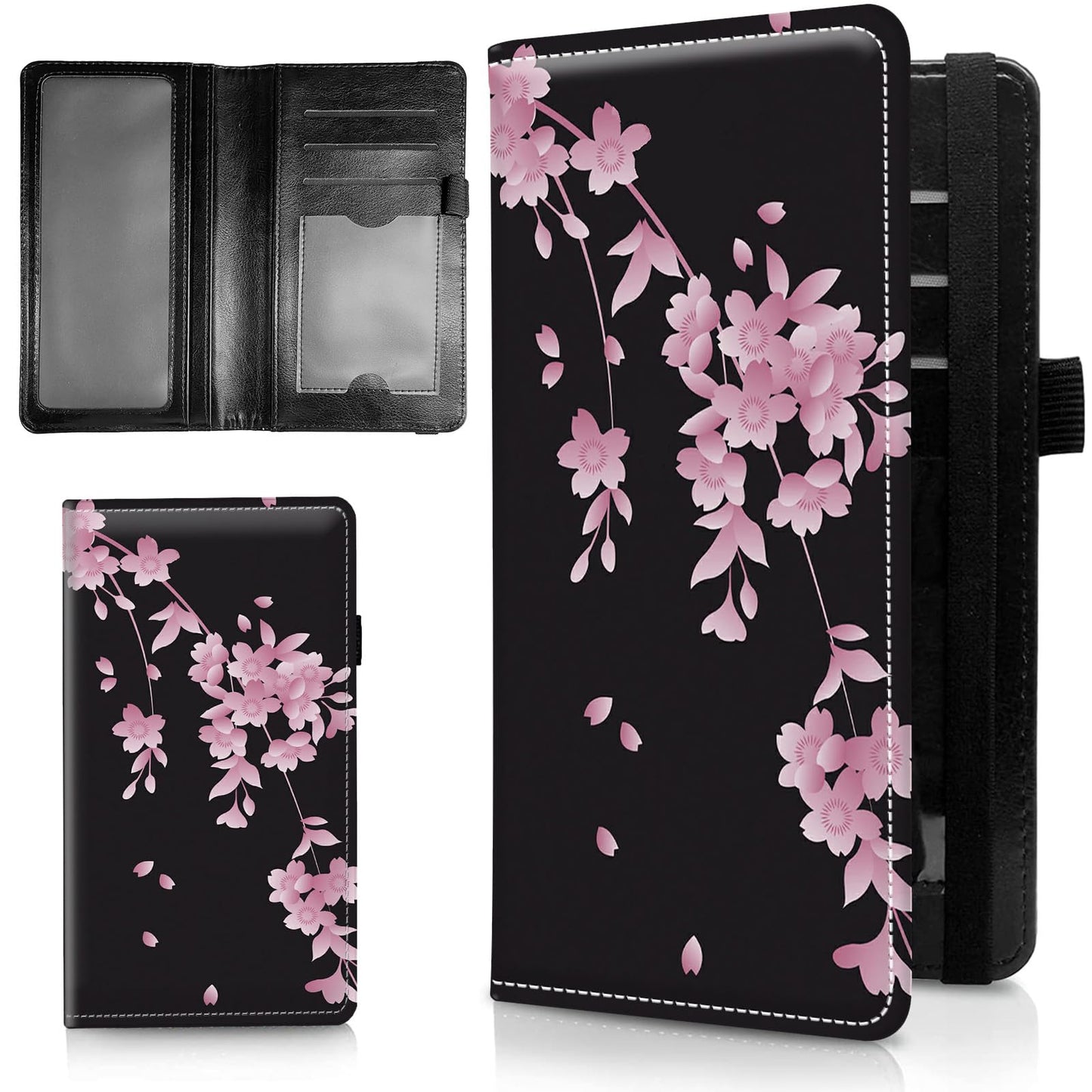 HOTLeather Checkbook Covers for Personal Checkbook Check book Holder Cover Wallets for Women Men,RFID-Blocking Slim Checkbook Cover for Duplicate Checks with Elastic Strap,Flowers Dancing Butterflies
