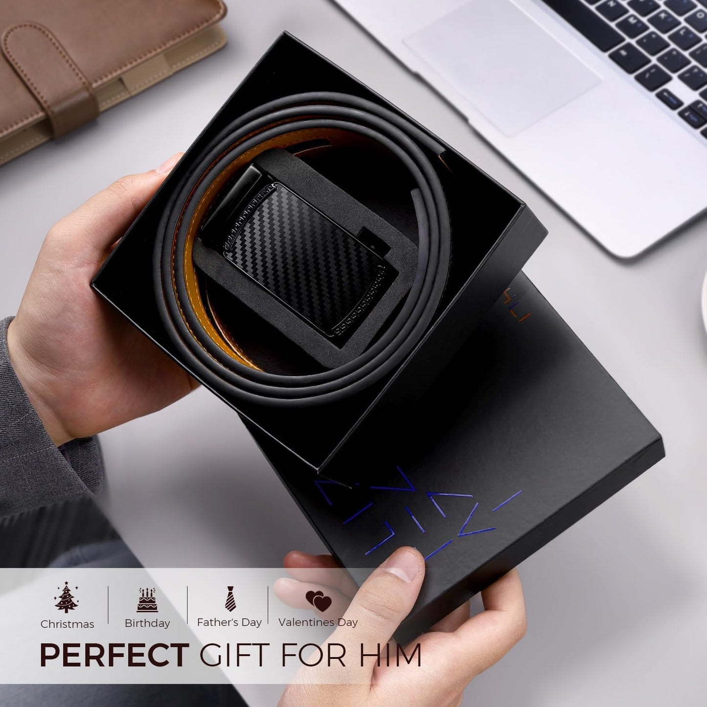 HOTZitahli Belt Men,Leather Ratchet Belt for Men Dress Casual Every Day with Adjustable Buckle,Trim to Fit For Gift