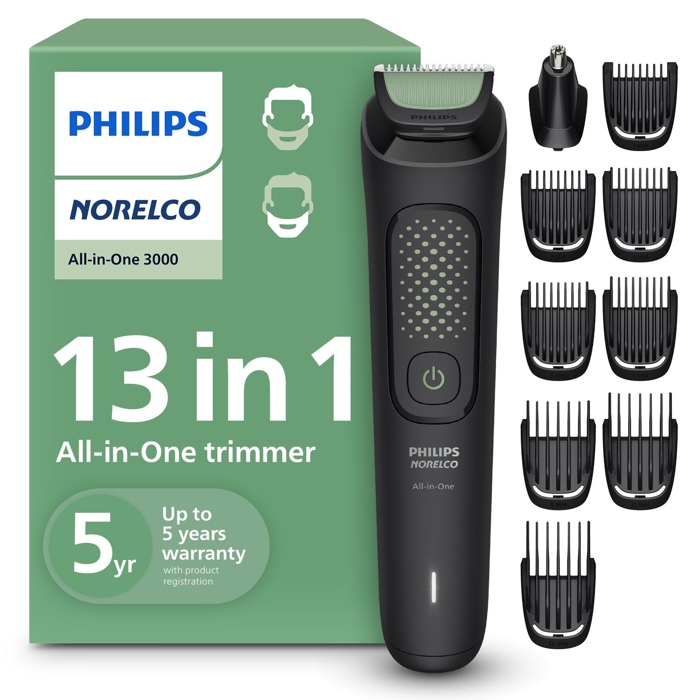 HOTPhilips Norelco All-in-One 3000 Series 13 in 1 Trimmer, Beard Styler & Men's Hair Clipper, 9 Length Settings & Self-Sharpening Skin-Friendly Blades, MG3919/50