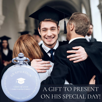 HOTFJ FREDERICK JAMES College Graduation Gift for Him 2026 - Silver Pocket Watch - Engraved ‘Class of 2026’ – Meaningful High School Grad Gifts for Boys/Son
