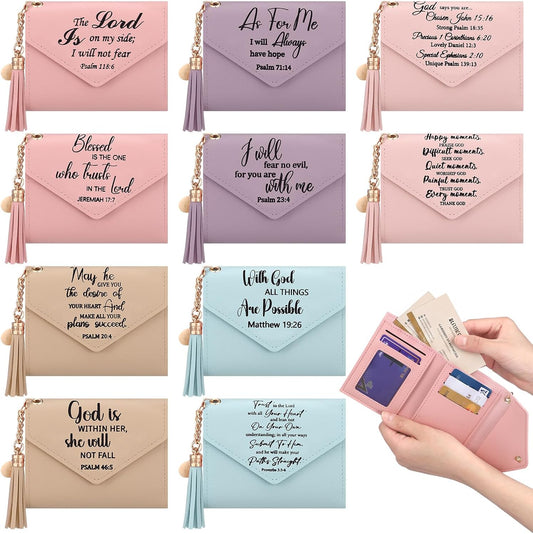 HOT10 Pcs Small Scripture Coin Purse Christian Church Bulk Gifts for Women Religious Purse Pouch with Tassel for Travel Women Employee(Colorful,Scripture)