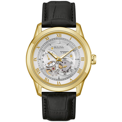 HOTBulova Men's Classic Sutton 4-Hand Automatic Watch, 24-Hour Sub Dial, Open Aperture, Self-Winding, Exhibition Caseback, Double Curved Mineral Crystal, Luminous Hands, 42mm