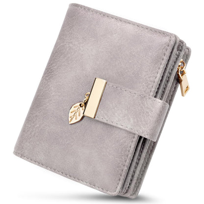 HOTHUANLANG Small Wallets for Women Rfid Blocking Leather Bifold Credit Card Holder Ladies Wallet Zipper Pocket with ID Window