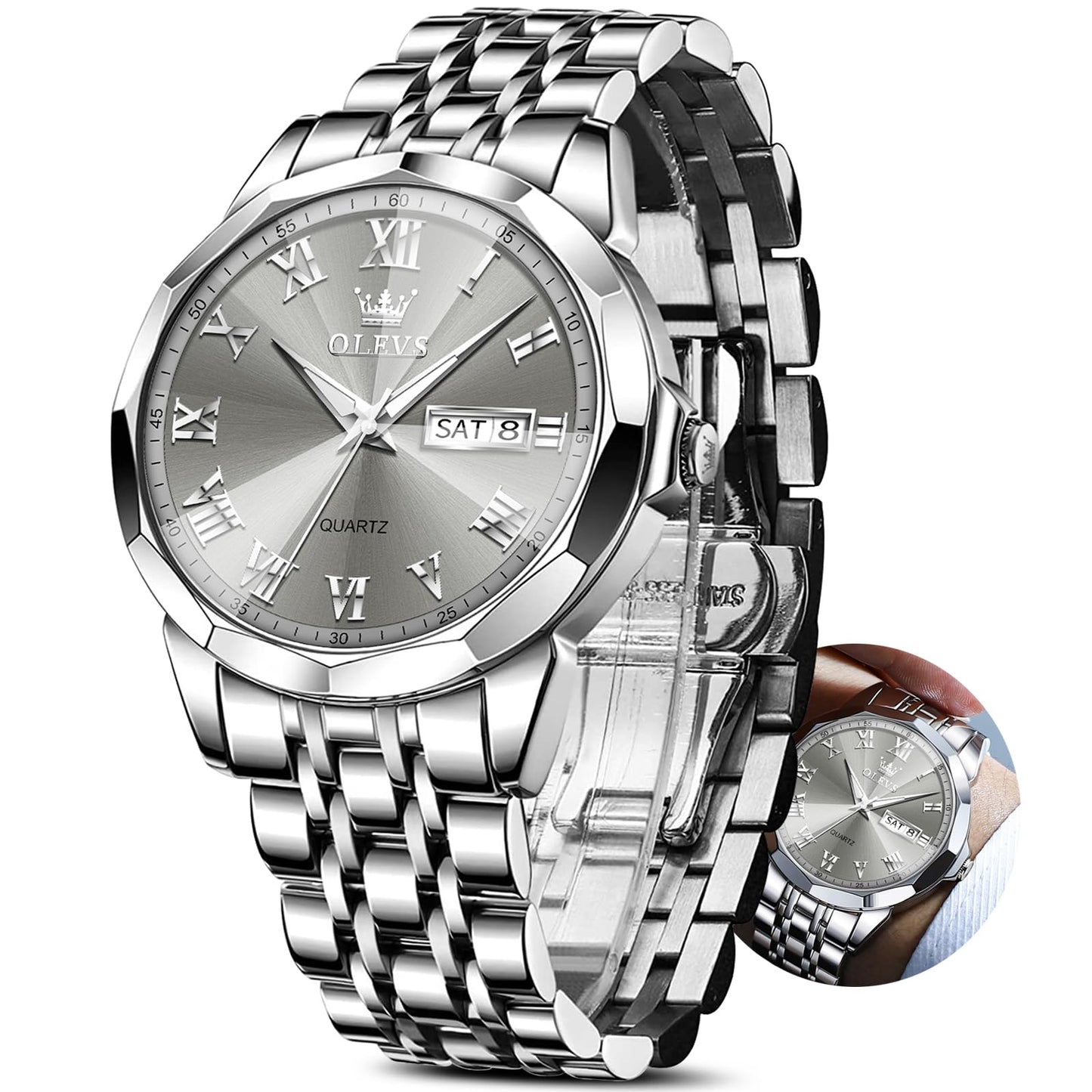 HOTOLEVS Classic Men Watches with Date,Stainless Steel Man Watch with Date, Bussiness Watches for Men,Luminous Quartz Mens Watches Black/White/Blue/Gold, Waterproof Male Watch with Week