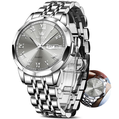 HOTOLEVS Classic Men Watches with Date,Stainless Steel Man Watch with Date, Bussiness Watches for Men,Luminous Quartz Mens Watches Black/White/Blue/Gold, Waterproof Male Watch with Week