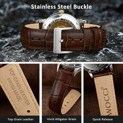 HOTWOCCI Watch Bands, Top Grain Leather, Embossed Alligator Grain, Quick Release, Band Width 18mm 20mm 22mm