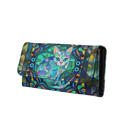 HOTNorth Cardinals Bird Women Wallet Long Trifold Checkbook Wallets with Zipper Pocket, Mosaic Art Birds Flowers Credit Card Holder PU Leather Billfold Wallet Purse