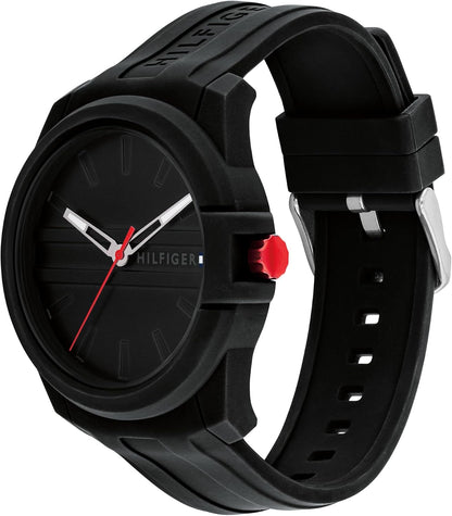 HOTTommy Hilfiger Men's 3-Hand Quartz Watch – Casual Sport Style, Silicone Strap, Water-Resistant to 50 Meters, Everyday Fashion Wristwatch, Gift for Him - 44mm