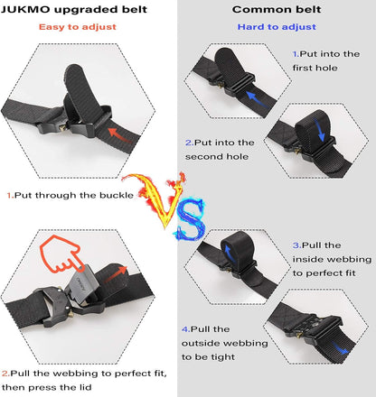 HOTJUKMO Tactical Belt, Military Hiking Rigger 1.5" Nylon Web Work Belt | Heavy Duty Quick Release Aluminum Alloy Buckle & Stretch Belt Strap