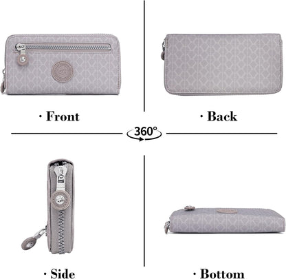 HOTNEICOA Zip Around Wallets for Women Small Nylon Wallet Slim Long Clutch Purse with Multiple Card Slots,Travel & Gift Use