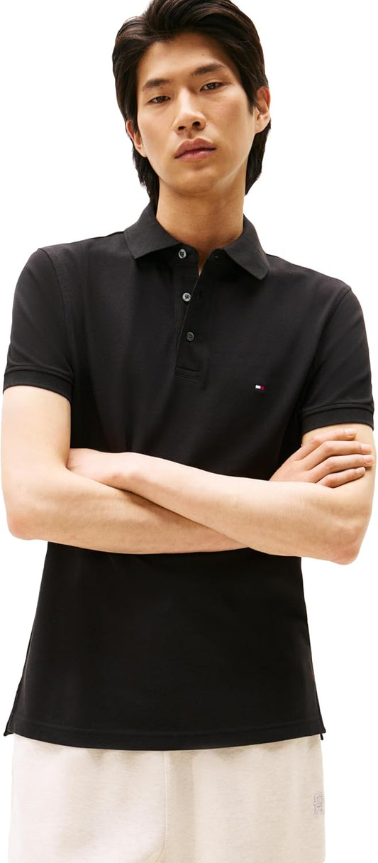 HOTTommy Hilfiger Men's Short Sleeve Polo Shirts in Slim Fit with Stretch and Organic Pique Cotton