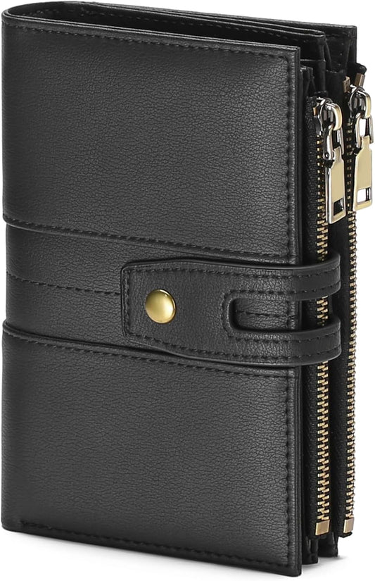 HOTGAEKEAO Wallets for Women Leather RFID Blocking Bifold Double Zipper Pockets Wallet Card Case Purse with 4 ID Windows
