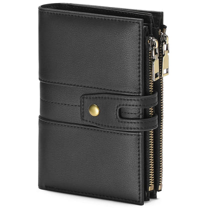 HOTGAEKEAO Wallets for Women Leather RFID Blocking Bifold Double Zipper Pockets Wallet Card Case Purse with 4 ID Windows