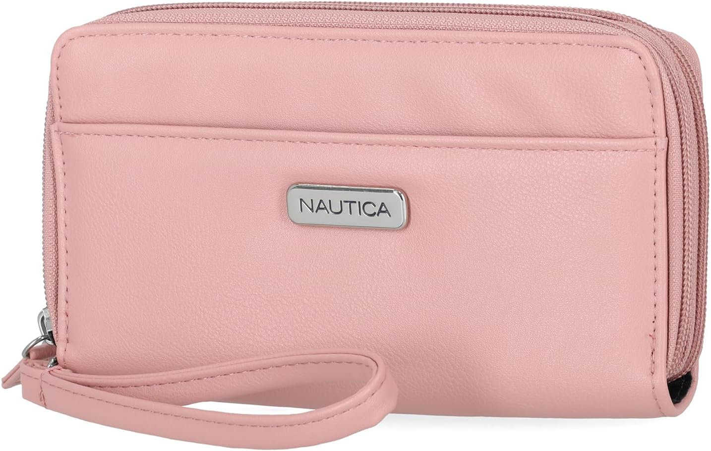 HOTNautica On The Double Zip Around Vegan Leather Womens RFID Clutch Wallet With Wristlet Strap, Fuego Red