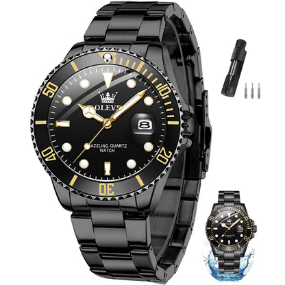 HOTOLEVS Watches Men Waterproof Luxury Big Face Mens Watch Stainless Steel Day Date Quartz Analog Dress Watches for Men Luminous Reloj para Hombres (Green/Blue/Black/Gold)