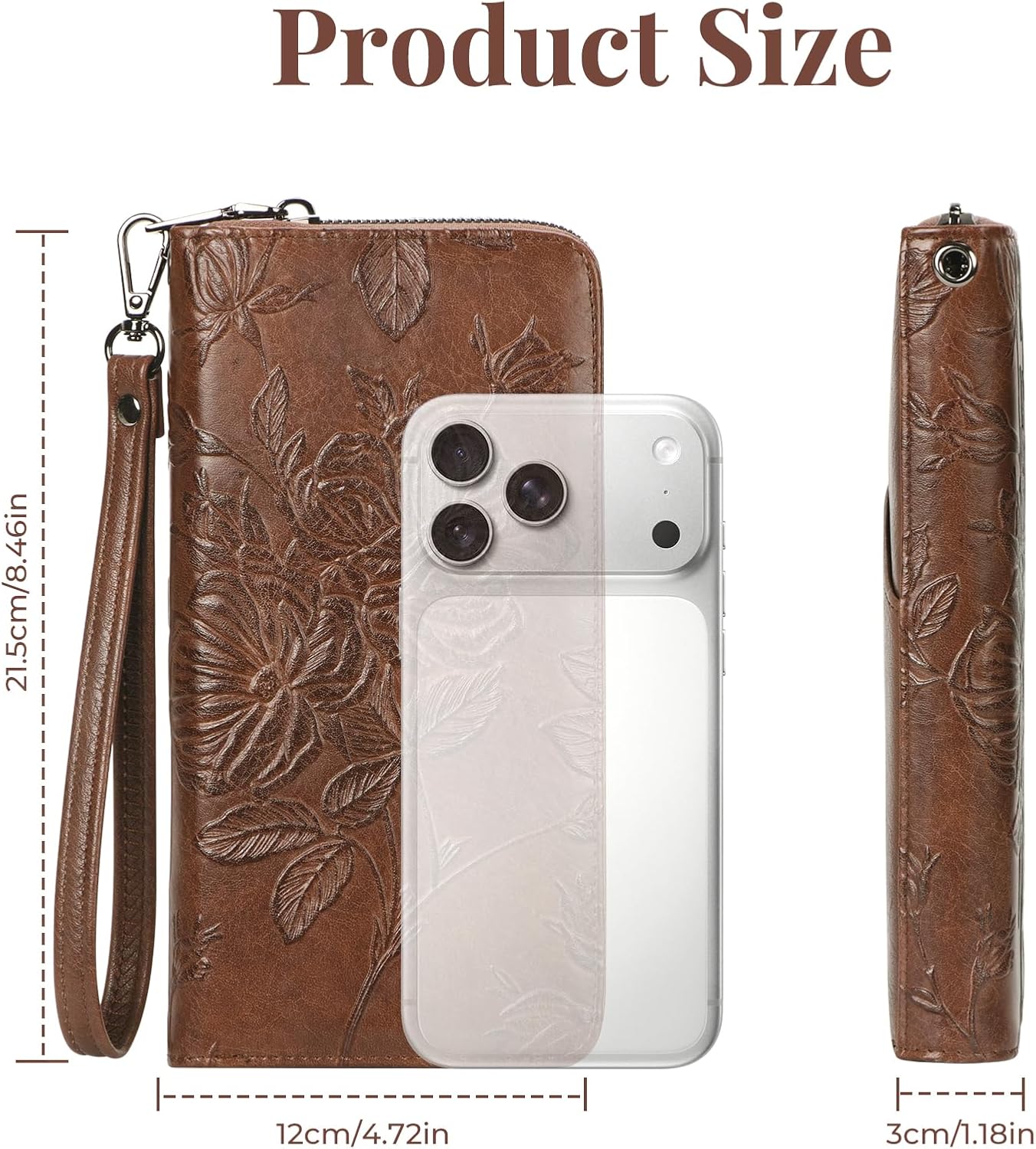 HOTWristlet Wallet for Women - Large Capacity RFID Leather Clutch | Premium vegan leather, rose embossed with a pen slot. Fits phones up to 6.9". 15 card slots & RFID. Ideal for travel & daily.