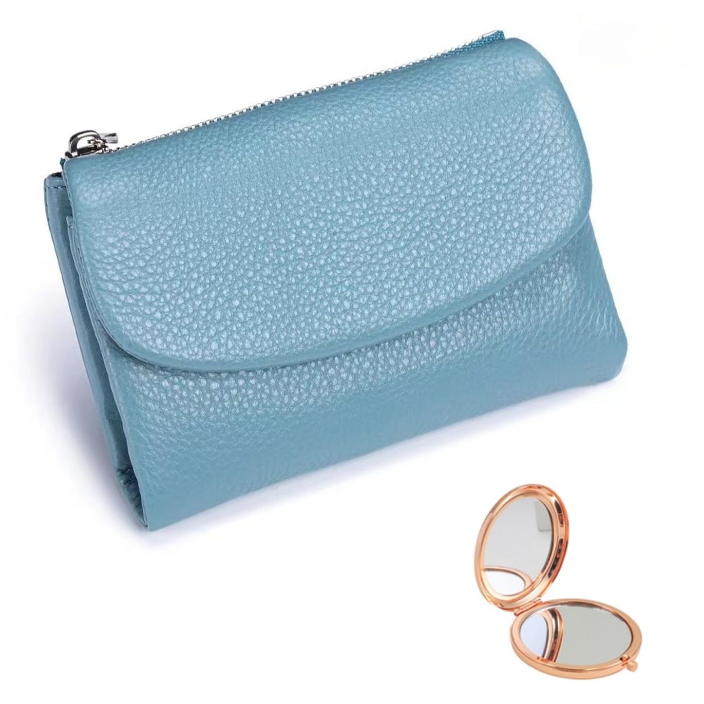 HOTUnisex Pebble Leather Wallet, Multicolor Genuine Leather Short Wallets for Women & Men, Small Full Grain Coin Purse with Credit Card Holder for Coins and Cards (#12)