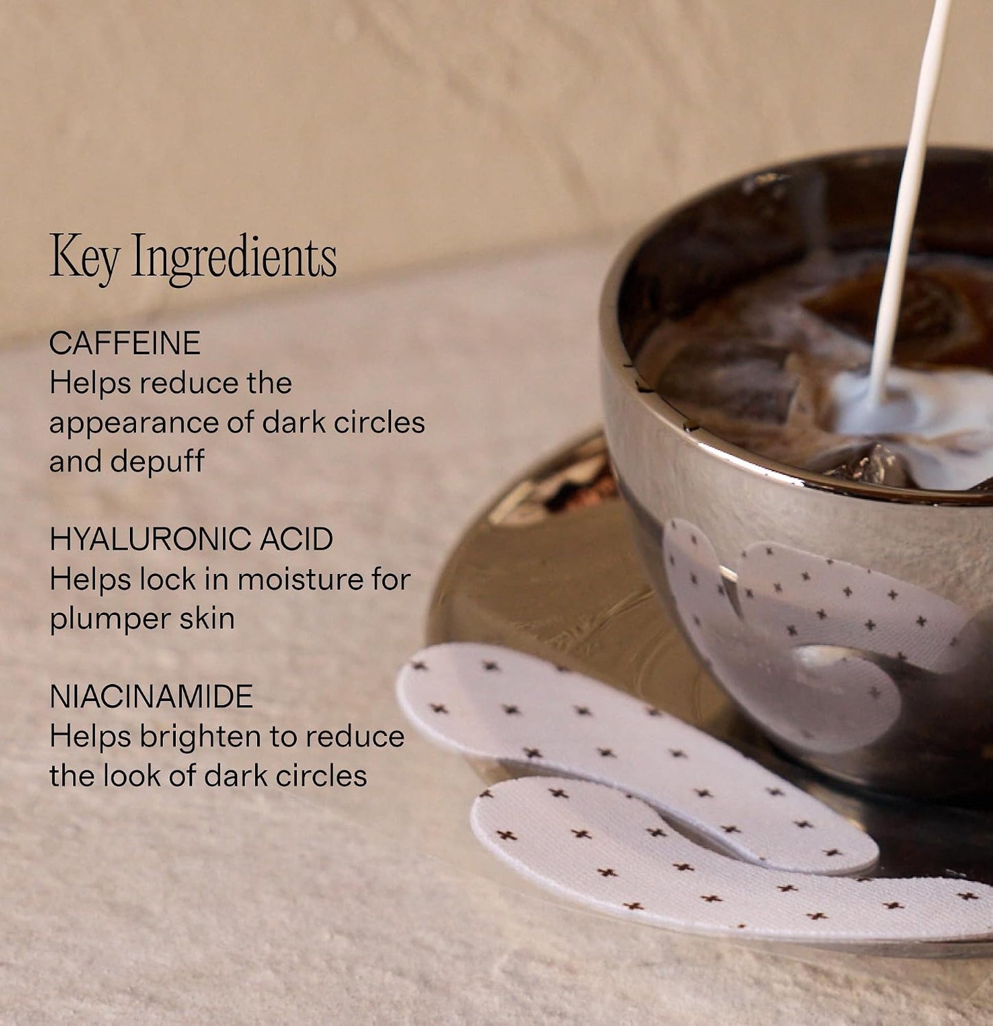 HOT+ Lux Unfiltered Iced Latte Cooling Under Eye Patches - Anti-Slip Caffeine Infused Korean Eye Mask - Reduces Puffiness, Brightens & Hydrates - Niacinamide & Hyaluronic Acid - Vegan - 10 Pairs
