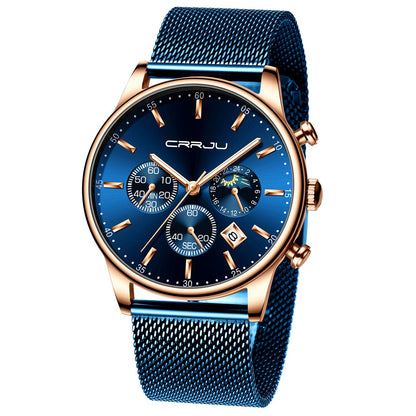 HOTCRRJU Men's Fashion Casual Watches Auto Date Chronograph Watch Men Nice Work Watches Waterproof 30M Full Steel Quartz with Mesh Strap