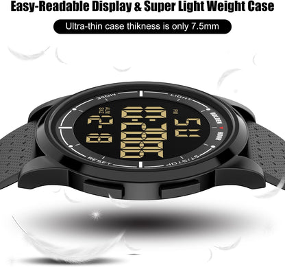 HOTGOLDEN HOUR Ultra-Thin Minimalist Sports Waterproof Digital Watches Men with Wide-Angle Display Rubber Strap Wrist Watch for Men Women