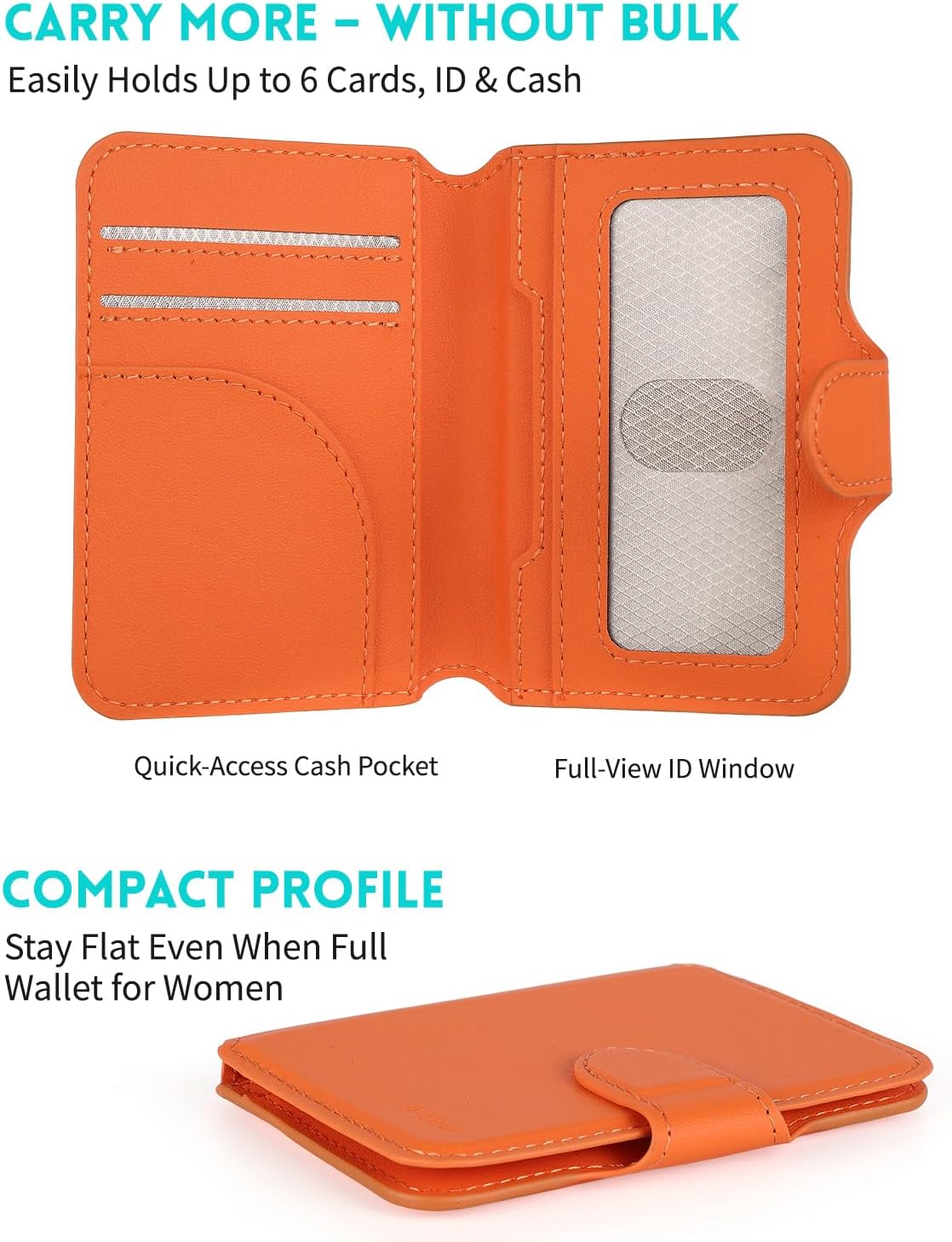 HOTSmall wallet for women,Magsafe Wallet for iphone,Credit Card Holder | magnetic wallet for iphone 17/16/15/14/13/12 Series,RFID Protection,Holds 6 Cards,ID Window,Cash Slot,Thin,Pocket Fit,Orange