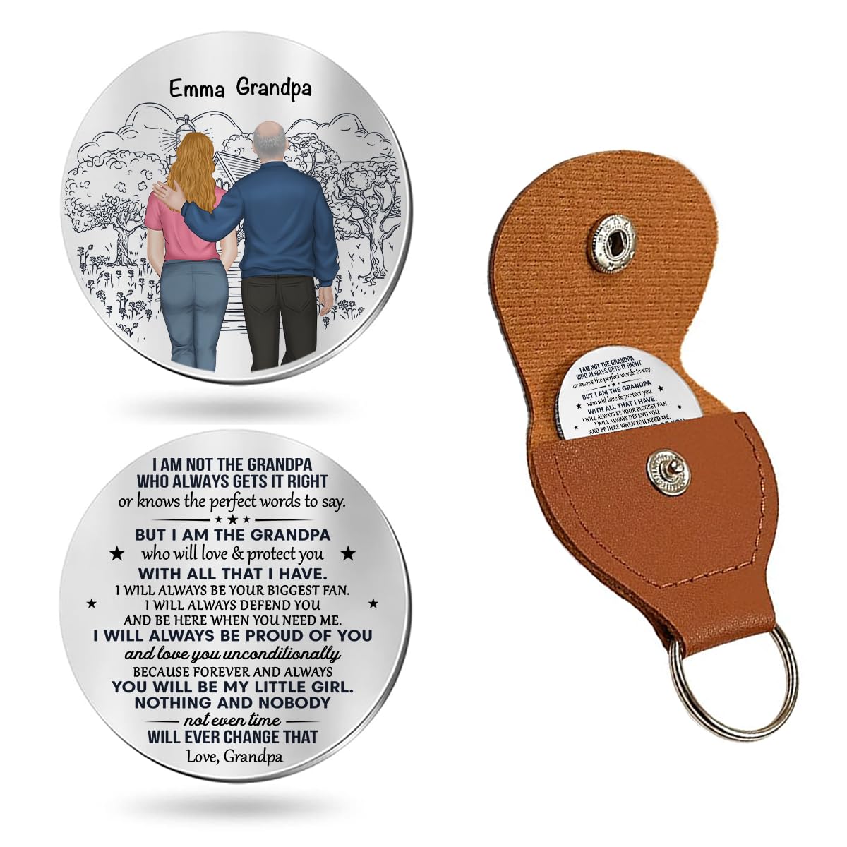 HOTWrappiness Pocket Hug from Dad to Daughter – Custom Coin with Leather Case, Personalized Token Gift for Daughter from Father