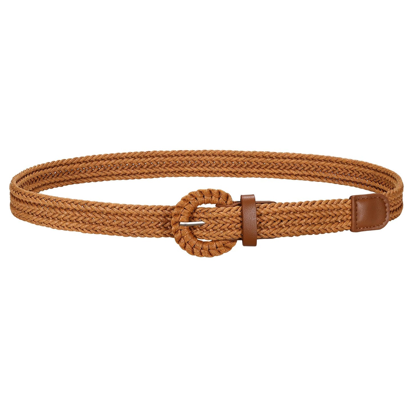 HOTJASGOOD Women's Straw Braided Woven Boho Belt - Skinny Raffia Waist Strap for Summer Dresses & Jeans(Width:0.9")