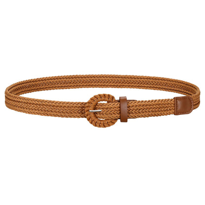 HOTJASGOOD Women's Straw Braided Woven Boho Belt - Skinny Raffia Waist Strap for Summer Dresses & Jeans(Width:0.9")