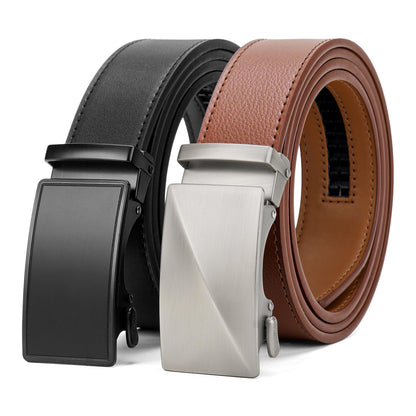 HOTSENDEFN 2 Pack Ratchet Belt Men, Men Leather Belts in Gift Set Box for Dress Casual, Size Adjustable Trim to Fit